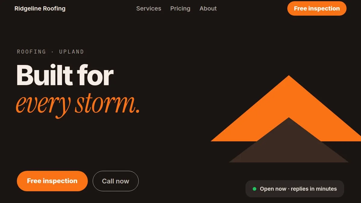 Ridgeline Roofing homepage