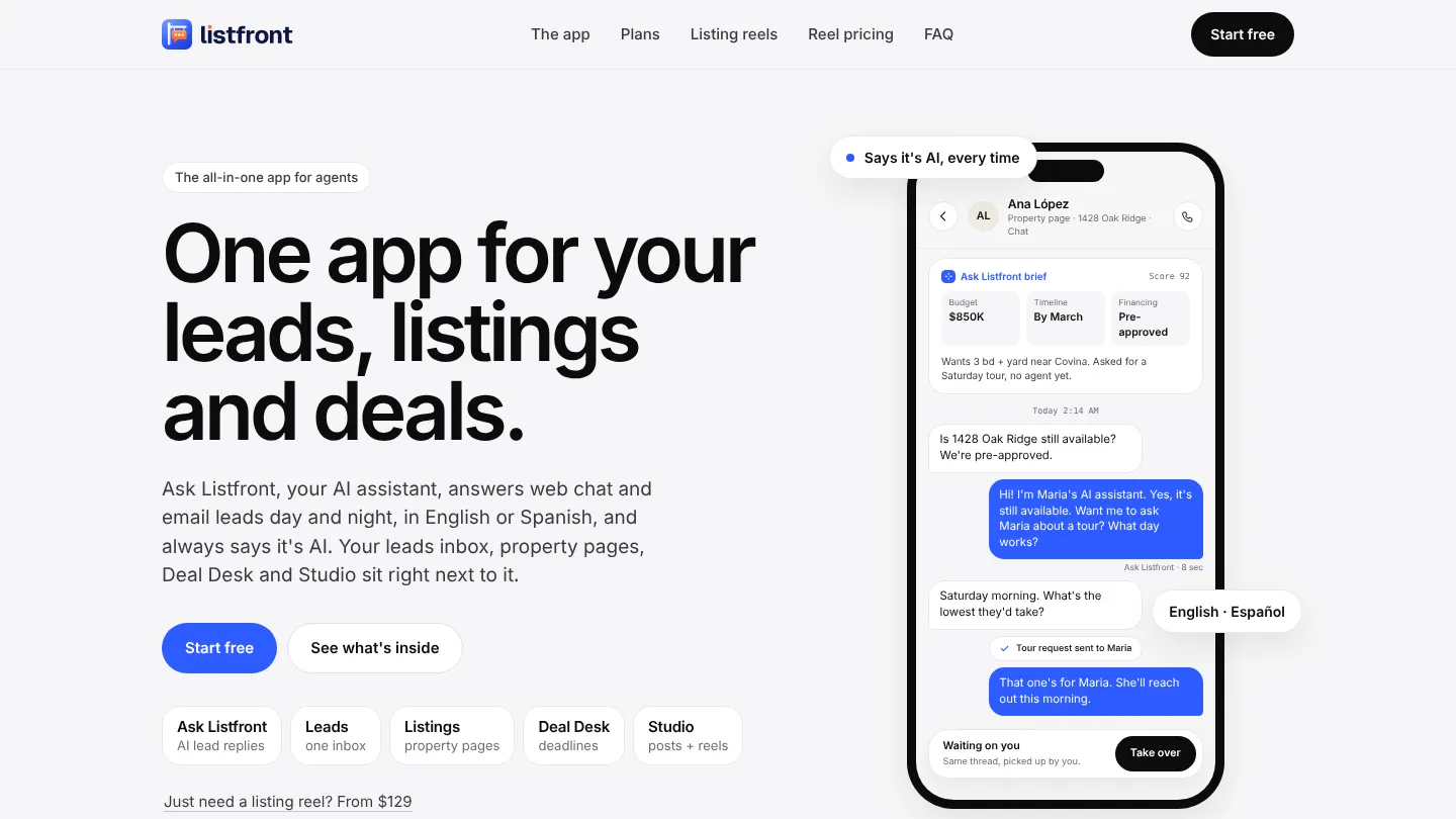 Listfront homepage