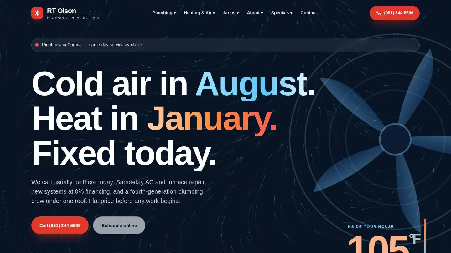 RT Olson Plumbing homepage